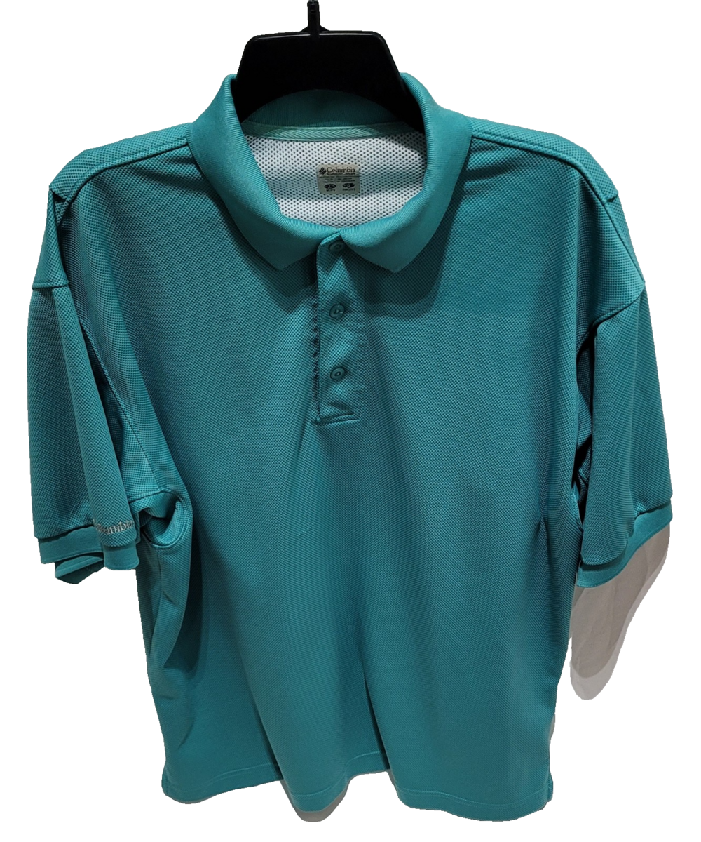Columbia PFG Polo Shirt Mens Large Teal Blue Performance Fishing Golf Outdoor